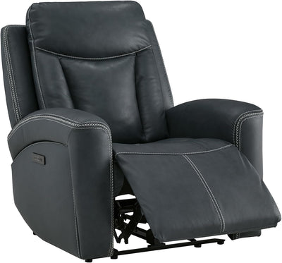 Genuine Leather Power Recliner Chair for Adults, Super Zero Gravity Recliner with Adjustable Power Headrest & Usb/Type-C Ports, for Living Room, Bedroom & Home Theater, Navy Blue