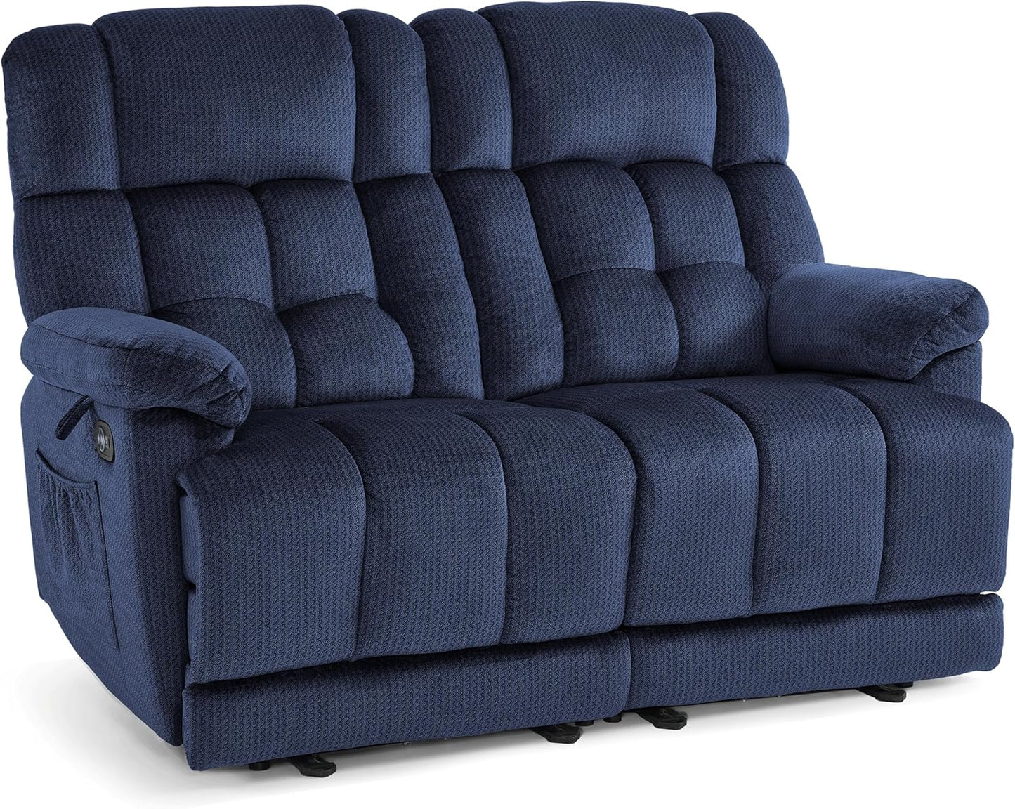 58.7" Zero Gravity Power Loveseat Recliner with Heat and Vibration Massage, Reclining Loveseat Sofa with USB Ports for Living Room, Fabric 6237 (Navy Blue)