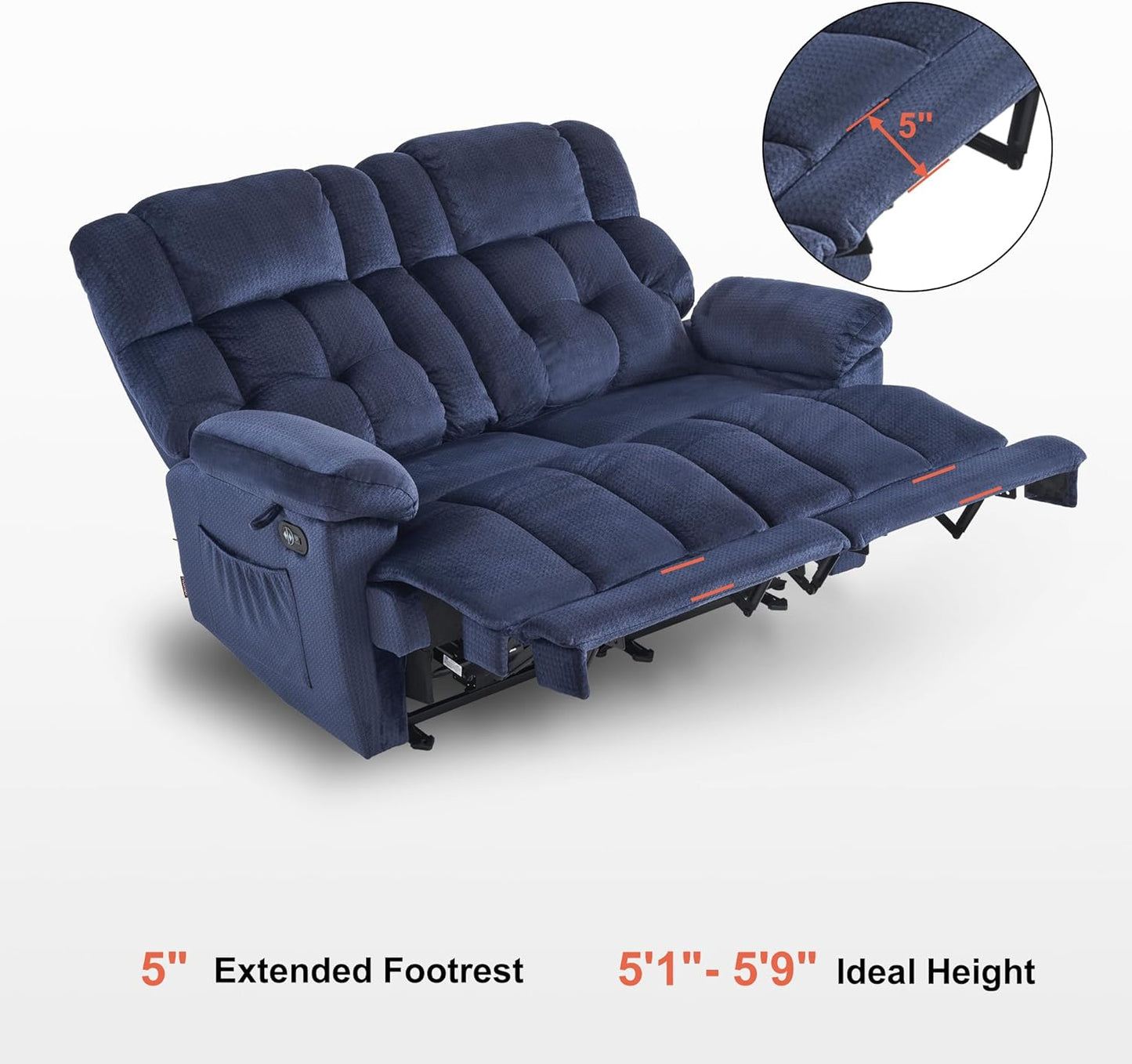58.7" Zero Gravity Power Loveseat Recliner with Heat and Vibration Massage, Reclining Loveseat Sofa with USB Ports for Living Room, Fabric 6237 (Navy Blue)
