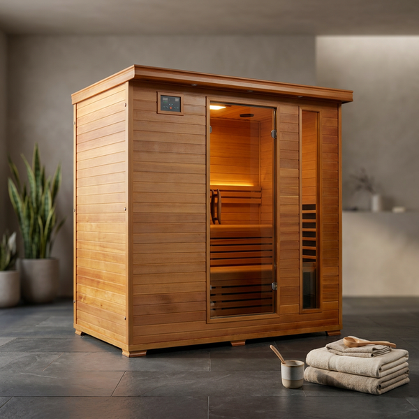 6-Person Cedar Infrared Sauna with 10 Carbon Heaters — Studio Shot