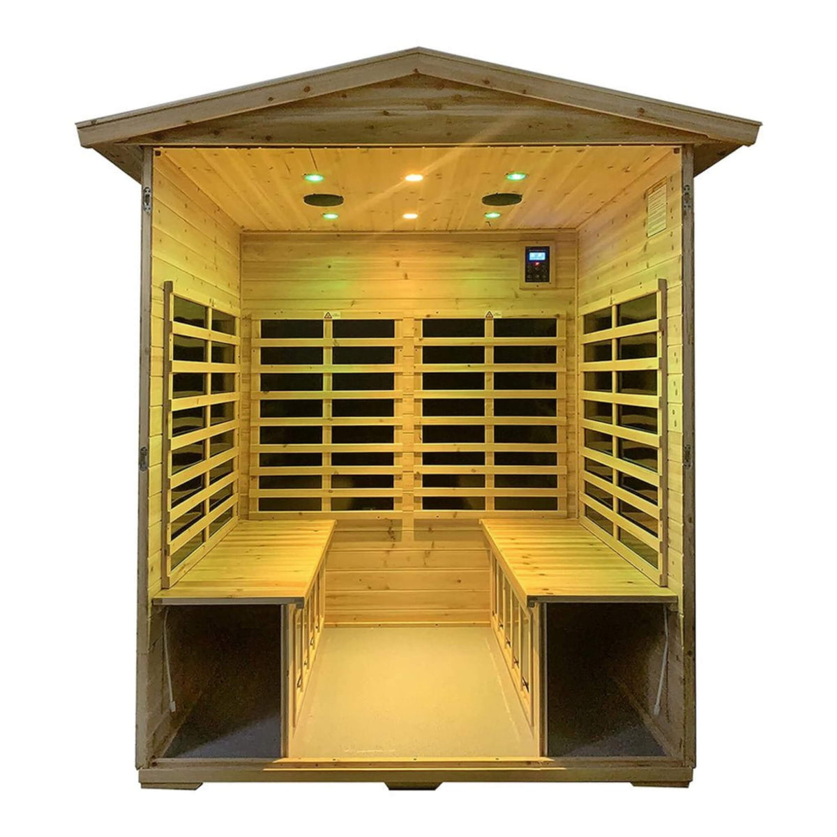 Deluxe 4-Person Outdoor Infrared Hemlock Sauna With Bluetooth Speakers & LED Lighting (SAK96371)