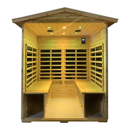 Deluxe 4-Person Outdoor Infrared Hemlock Sauna With Bluetooth Speakers & LED Lighting (SAK96371)