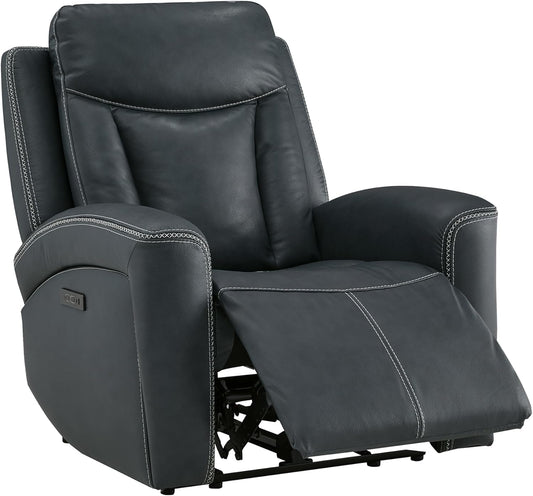 Genuine Leather Power Recliner Chair for Adults, Super Zero Gravity Recliner with Adjustable Power Headrest & Usb/Type-C Ports, for Living Room, Bedroom & Home Theater, Navy Blue