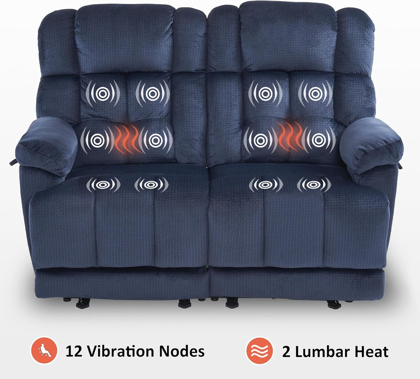 58.7" Zero Gravity Power Loveseat Recliner with Heat and Vibration Massage, Reclining Loveseat Sofa with USB Ports for Living Room, Fabric 6237 (Navy Blue)
