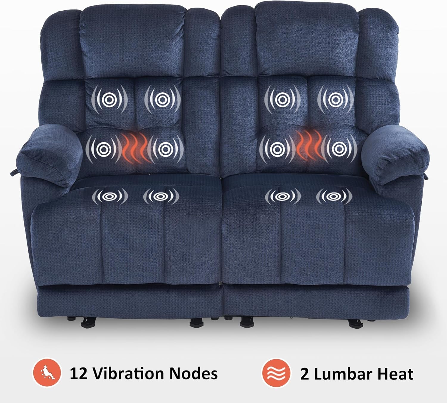 58.7" Zero Gravity Power Loveseat Recliner with Heat and Vibration Massage, Reclining Loveseat Sofa with USB Ports for Living Room, Fabric 6237 (Navy Blue)
