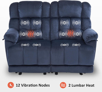 58.7" Zero Gravity Power Loveseat Recliner with Heat and Vibration Massage, Reclining Loveseat Sofa with USB Ports for Living Room, Fabric 6237 (Navy Blue)