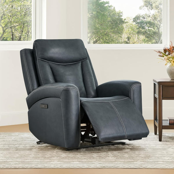 Genuine Leather Power Recliner Chair for Adults, Super Zero Gravity Recliner with Adjustable Power Headrest & Usb/Type-C Ports, for Living Room, Bedroom & Home Theater, Navy Blue