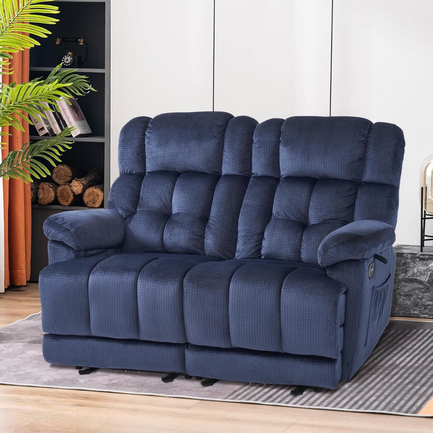 58.7" Zero Gravity Power Loveseat Recliner with Heat and Vibration Massage, Reclining Loveseat Sofa with USB Ports for Living Room, Fabric 6237 (Navy Blue)