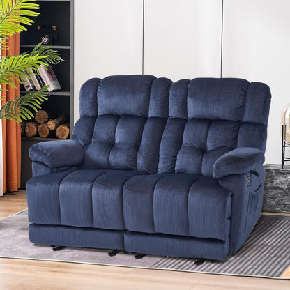 58.7" Zero Gravity Power Loveseat Recliner with Heat and Vibration Massage, Reclining Loveseat Sofa with USB Ports for Living Room, Fabric 6237 (Navy Blue)