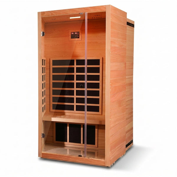 1 Person Extendable FAR Infrared Sauna for Home, Hemlock Wood Low EMF 6 Carbon Heaters Indoor Saunas with LED Lights, Bluetooth Speaker, Digital Control Panel, and Seating Bench