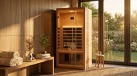 1 Person Extendable FAR Infrared Sauna for Home, Hemlock Wood Low EMF 6 Carbon Heaters Indoor Saunas with LED Lights, Bluetooth Speaker, Digital Control Panel, and Seating Bench — Lifestyle