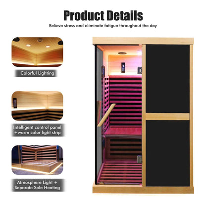 Helix Premium Large 2-Person V-Shaped FAR Infrared Sauna Room With Double Glass Doors (SAK96413)